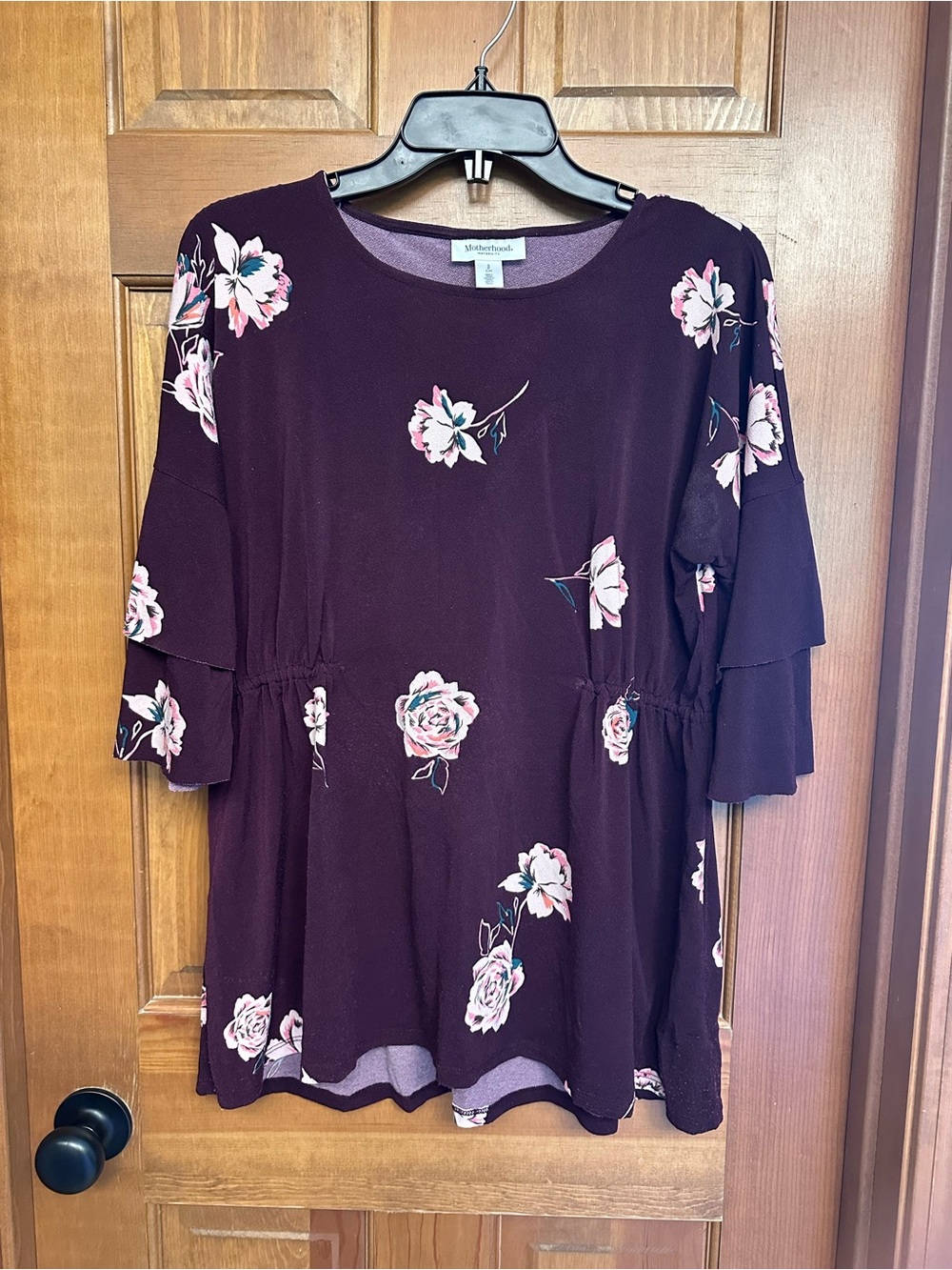 Motherhood Maternity Plum Floral Tier-Sleeve Tunic Size S